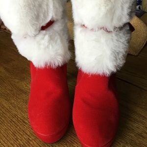 Platform Red & White Fur Santa High Heel Booties Super Soft Heels Women Size 38